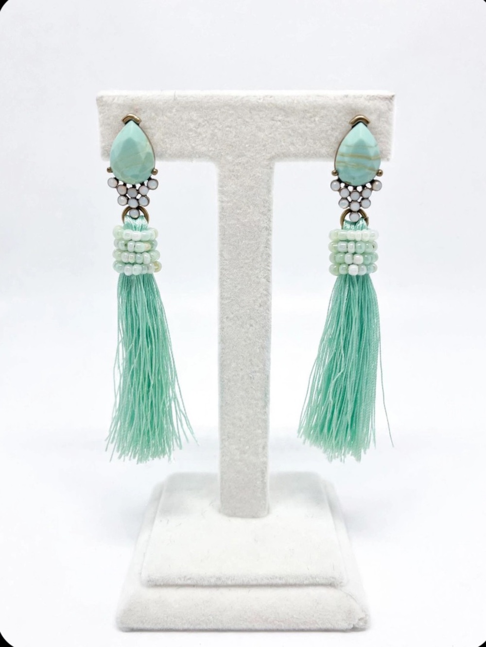 Mint Tassel Drop Pierced Earrings